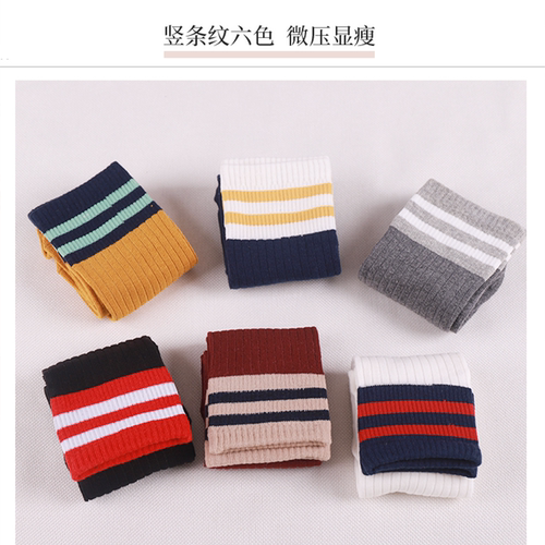 学院风灰色袜子女中筒袜秋季薄款纯棉韩版日系条纹冬天长筒堆堆袜 - 图1