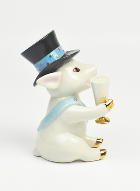 Cershar lenox新年快乐庆祝的小猪猪陶瓷儿童房装饰摆件创意礼物