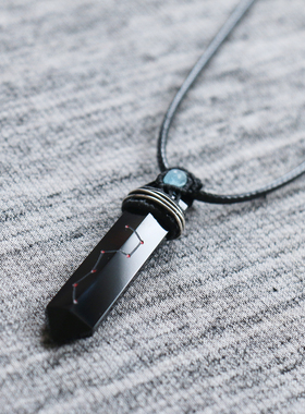 天然黑曜石七星剑项链男款护身符