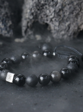 手链男银曜石小众设计感