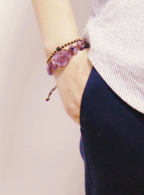 原石天然紫水晶手链设计感