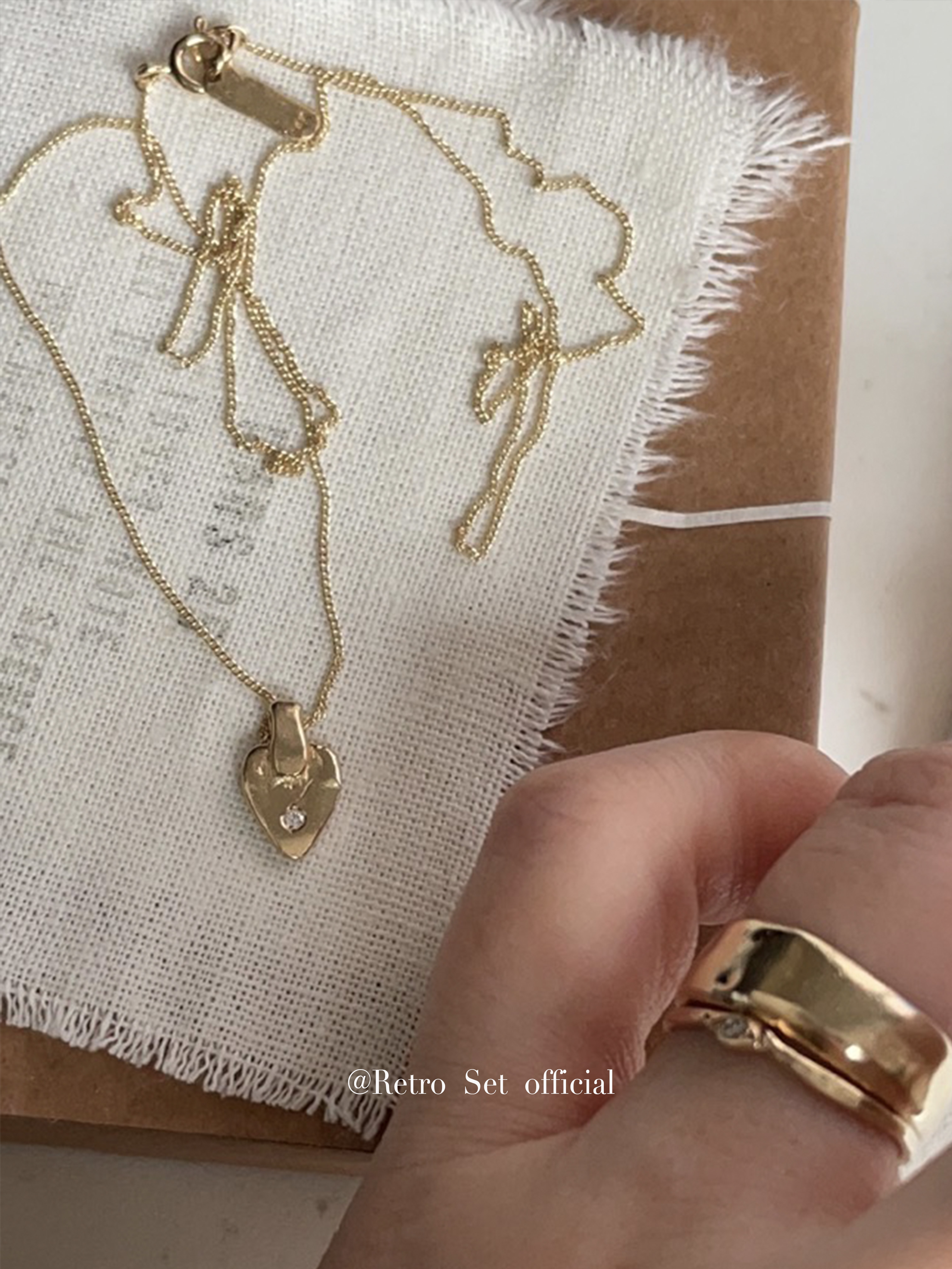 韩系小众设计mars25手工925纯银镀18k金桃心小钻项链女锁骨叠戴 - 图0