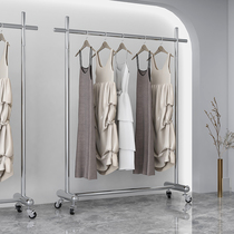 Clothing Store Show Shelf Stainless Steel Floor Clothes Rack Display Hanging Clothes Womens Stand Special Live Shelf Belt Wheel