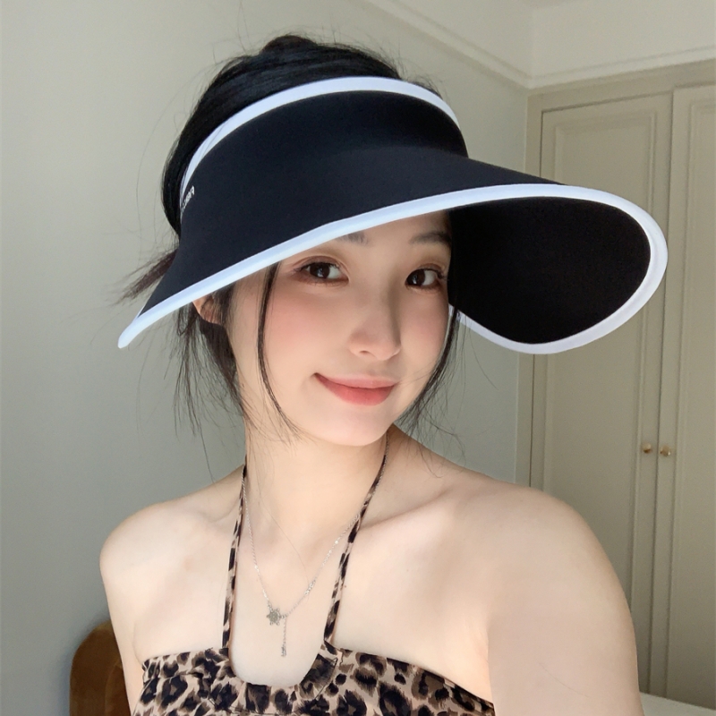 一秒入夏~冰丝一体无痕大檐空顶遮阳帽女新款黑胶防紫外线防晒帽 - 图3