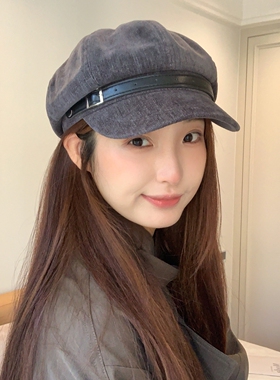 新款秋冬气质复古皮带贝雷帽女