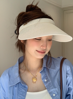 新款大檐黑胶发箍式空顶防晒帽女