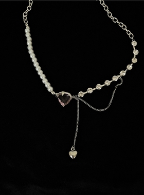爱心拼接珍珠甜酷锁骨链项链女