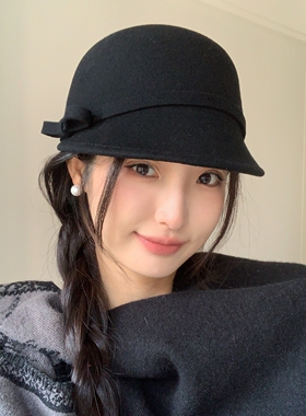 新款法式气质名媛羊毛定型礼帽女