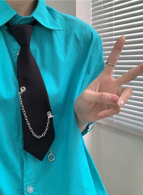 甜酷金属链条免打黑色领带女