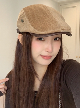美拉德棕秋冬新款毛呢前进帽女