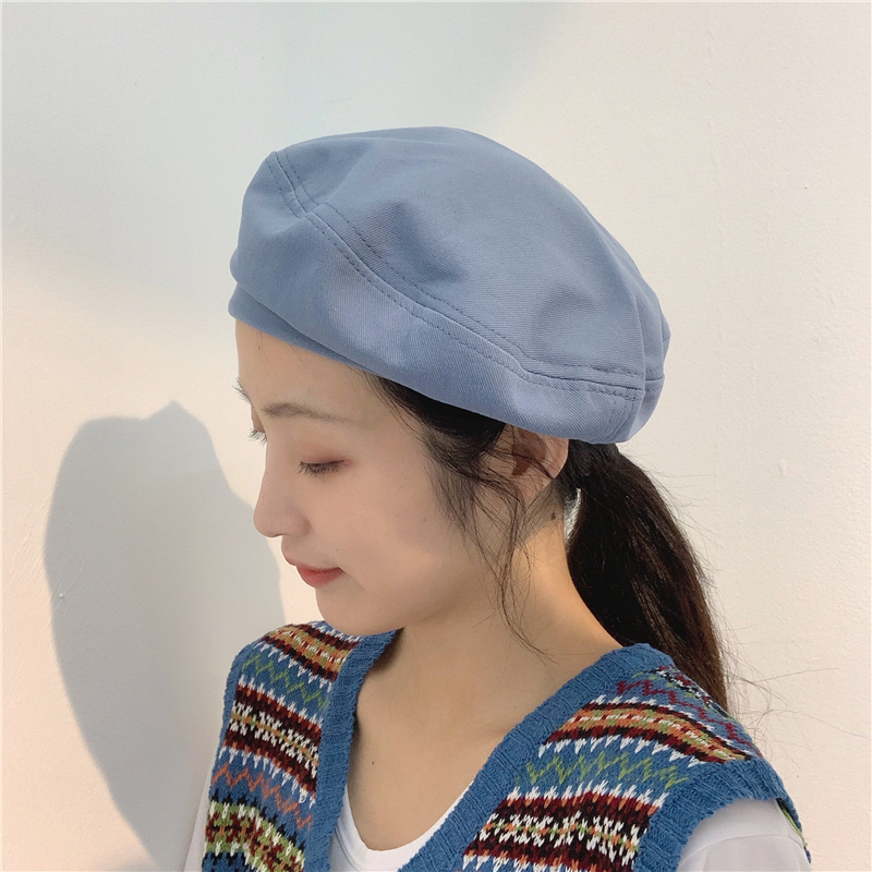 柚子家帽子黑色贝雷帽女日系夏季薄款透气复古文艺画家帽百搭气质纯色八角帽1