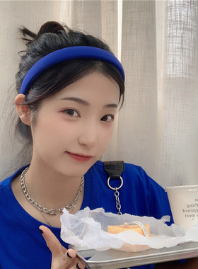 克莱因蓝发箍韩国ins简约宽边外出发饰压发发卡少女百搭休闲头箍