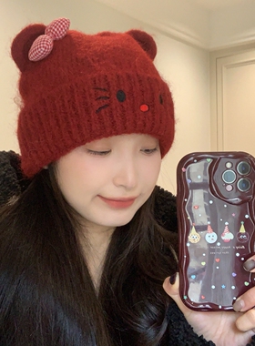 新款秋冬加厚保暖猫咪卡通针织帽