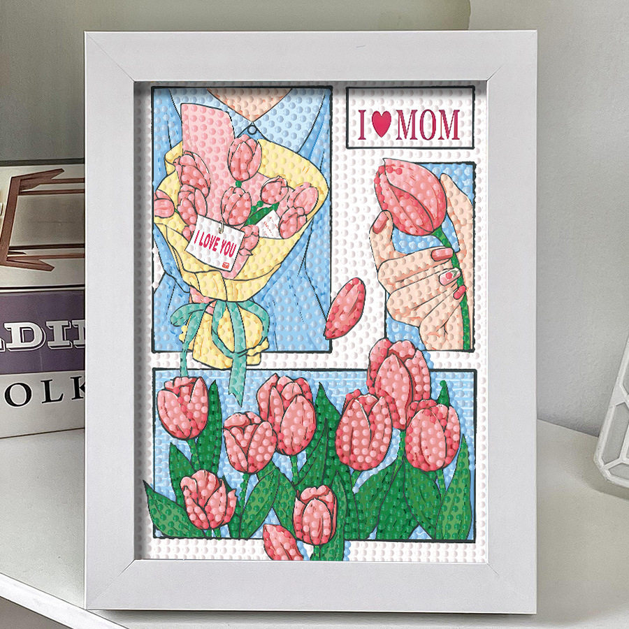 母亲节礼物送妈妈钻石贴画儿童手工diy材料包幼儿园5D钻石画贴纸