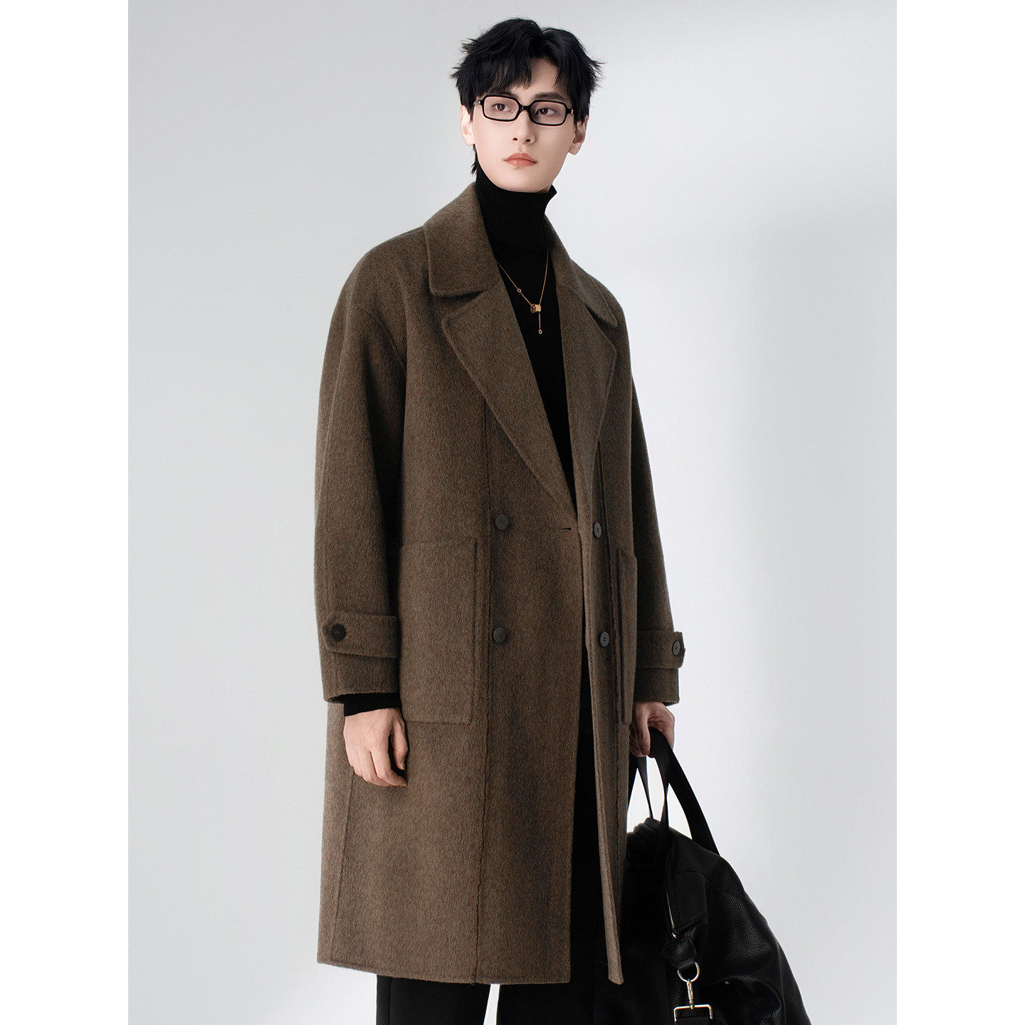 全羊毛呢子大衣男士中长款非羊绒2025秋冬季新款双面风衣商务外套,淘宝优惠券,粉丝福利购,淘宝优惠卷