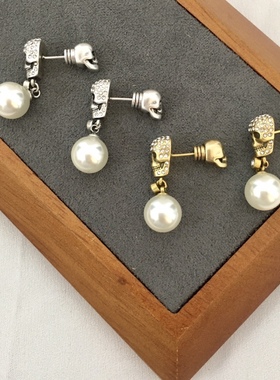 中古精品！珍珠骷髅耳环项链