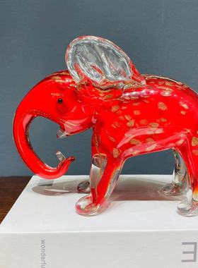 淄博琉璃红金大象摆件装饰品 吉祥高升