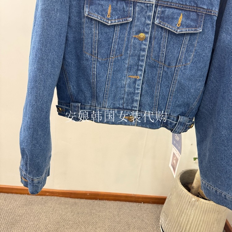 安娘韩国代购PH23女装2025冬季新款水貂毛领单排扣白鹅绒牛仔外套 - 图1