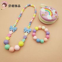 Spring Summer South Korea New Children Necklace Suit Girl Candy Color Butterfly Knot Flowers Bracelet Suit Childrens Clothing Accessories