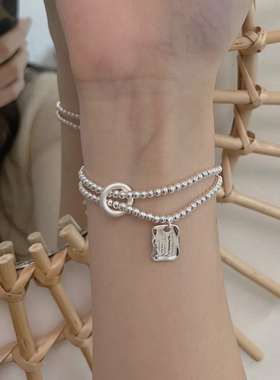 金町你值得拥有圆珠手链女款纯银转运珠轻奢双层叠戴字母牌平安扣