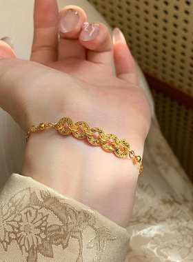 金町碎冰冰五帝币招财手链女款纯银轻奢小众精致五帝钱五花手饰品