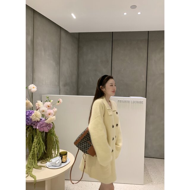 11/10 20:00【light yellow】超高克重 特种兔绒拉毛双排扣大衣