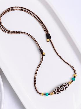 原创藏式玛瑙天珠纯手工编绳项链三眼五眼男女款颈链可调节挂绳