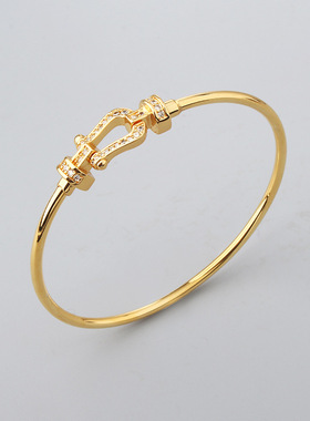 朋克风黄铜马蹄扣镶嵌锆石手镯