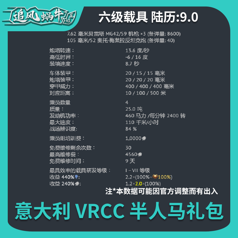 War thunder 战争雷霆 意系  VRCC Centauro 礼包 追风蜗牛