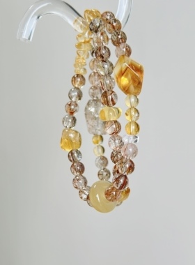 【五行系列 金土】天然黑金超七黄水晶双圈手串轻奢小众设计款