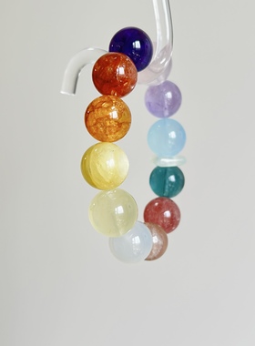 【彩虹】卡16到17大多宝彩虹红胶花紫水黄水粉晶紧云母手串设计款