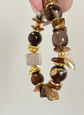 天然琥珀胶花虎眼茶晶手串新中式轻奢小众精致闺蜜礼物