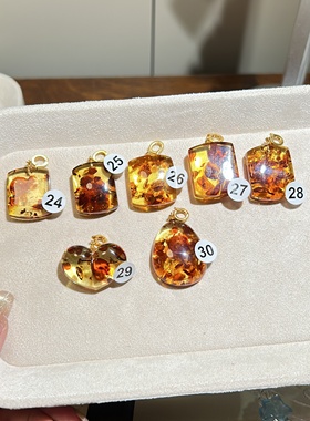 琥珀花珀爱心金珀屁桃葫芦吊坠925银扣头直播选款