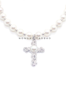 范珍珠镶钻雕花钛钢双层叠戴银珠