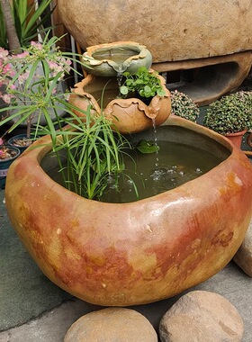 石槽流水摆件石缸水景鱼缸