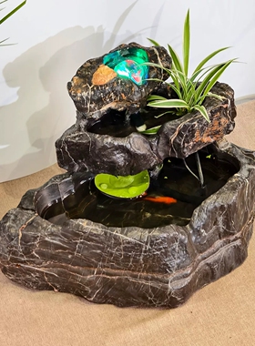 天然灵璧石小型流水桌面摆件造景