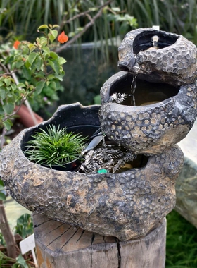 天然珊瑚化石叠层流水摆件小鱼缸