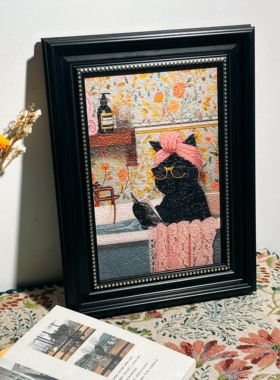 治愈系猫咪洗澡砂岩浮雕画  养宠家庭ins风玄关客厅挂画