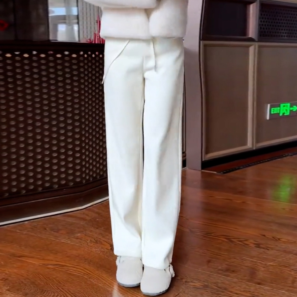 2025年冬季新款窄版气质简约休闲裤女弹力舒适松紧腰直筒运动裤 - 图2