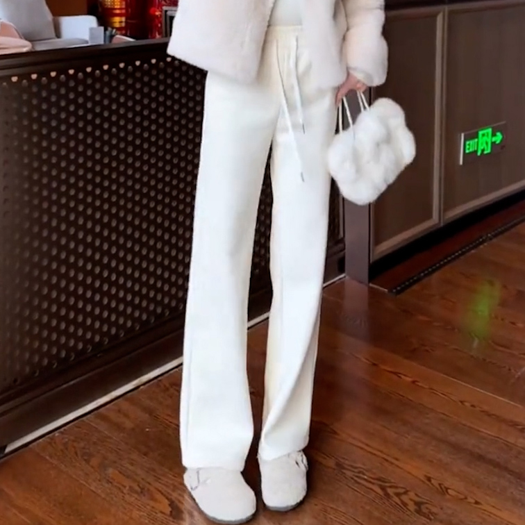 2025年冬季新款窄版气质简约休闲裤女弹力舒适松紧腰直筒运动裤 - 图3