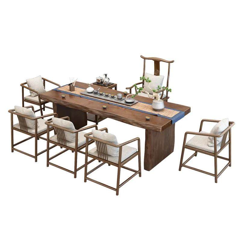 现代简约实木茶桌椅组合办公泡茶台新中式大板接待长条形整套茶桌,淘宝优惠券,粉丝福利购,淘宝优惠卷