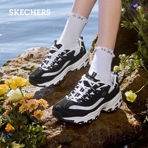 Skechers斯凯奇甜心熊刺绣蕾丝透气熊猫鞋女鞋夏季老爹鞋运动鞋-图1