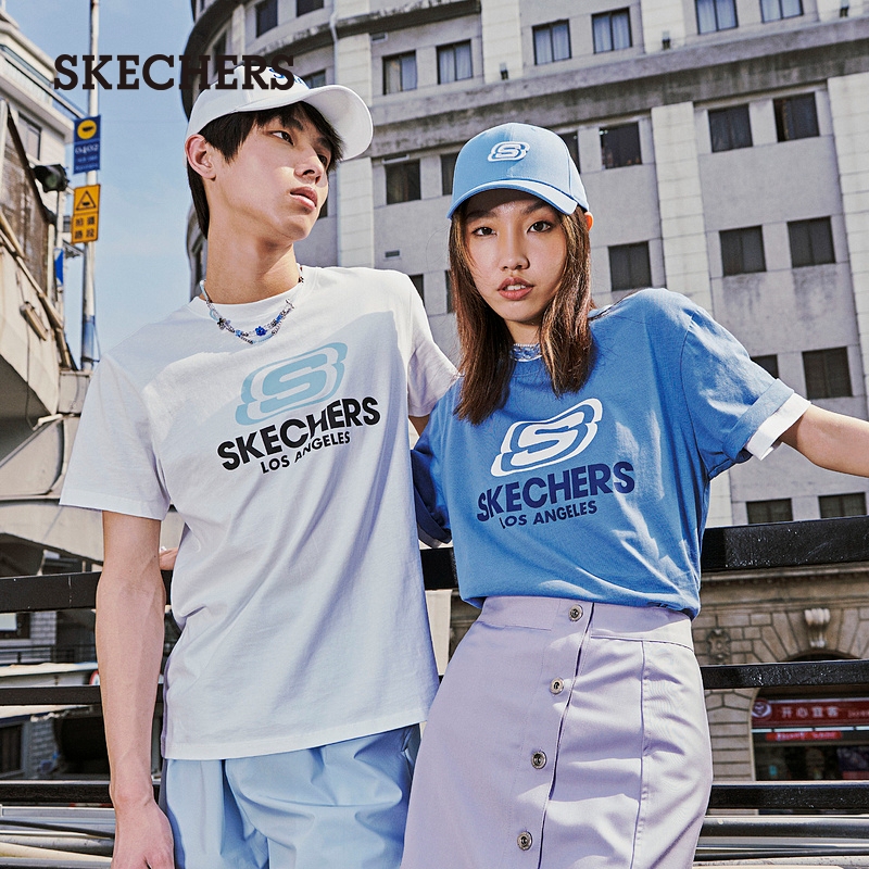 【明星同款】Skechers斯凯奇经典logo多色t恤宽松圆领短袖上衣-图3