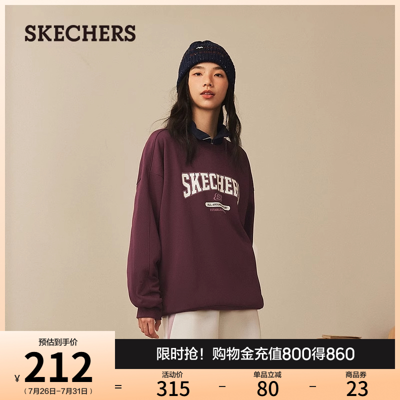 Skechers斯凯奇春季男女情侣同款时尚卫衣针织套头打底衫长袖T恤 - 图0
