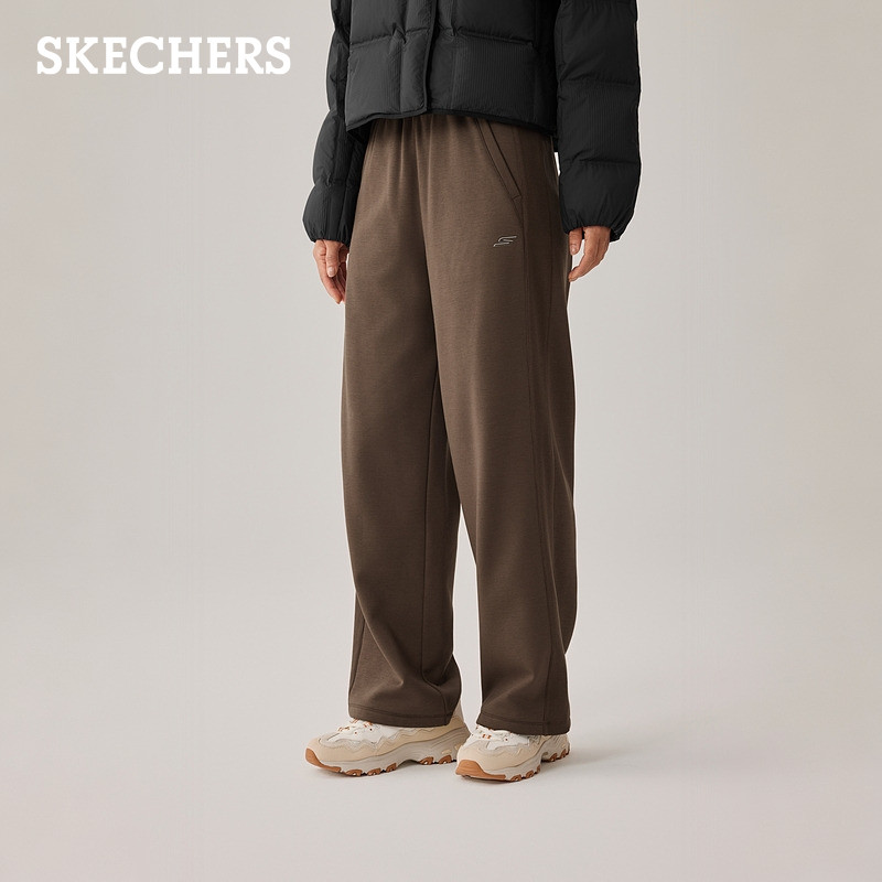 斯凯奇秋冬女装弹力阔腿裤卫裤加绒升温保暖运动休闲长裤时尚舒适