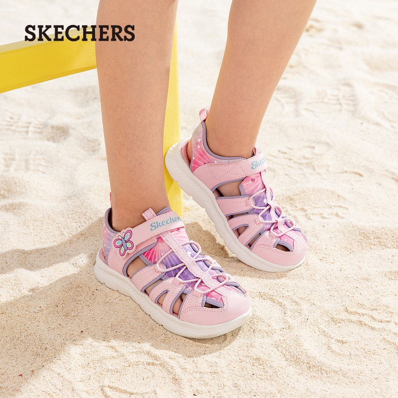 Skechers斯凯奇女大童鞋夏季拼接撞色休闲凉鞋软底运动包头沙滩鞋 - 图1