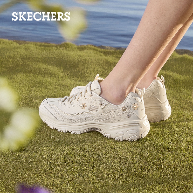 Skechers斯凯奇花心熊二代春夏女厚底增高老爹鞋小白鞋运动休闲鞋 - 图1