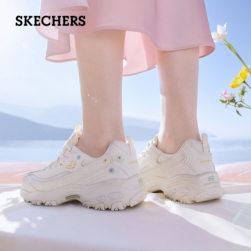 Skechers斯凯奇女鞋花花熊雏菊春夏厚底增高老爹鞋小白鞋运动鞋-图1