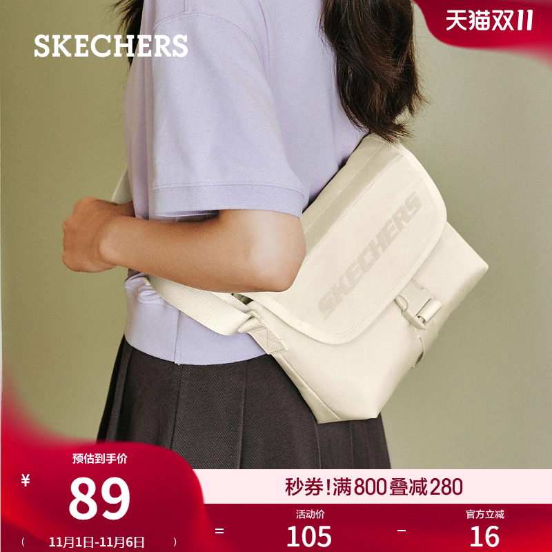 斯凯奇男女款单肩斜挎包大容量通勤背包潮流时尚百搭小方包休闲包 - 图0