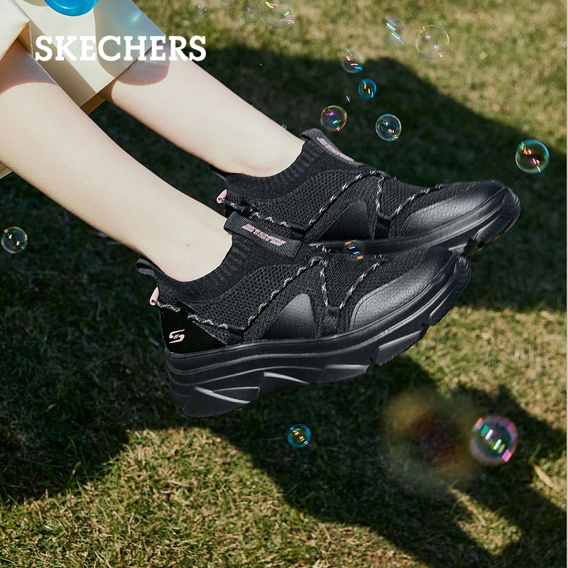 Skechers斯凯奇懒懒鞋夏季女鞋休闲软底缓震回弹运动鞋黑色一脚蹬 - 图3